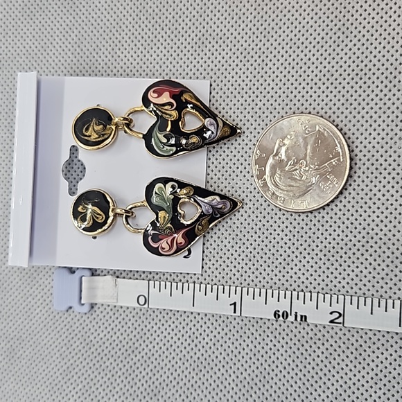 Vintage enamel heart earrings - Picture 2 of 3